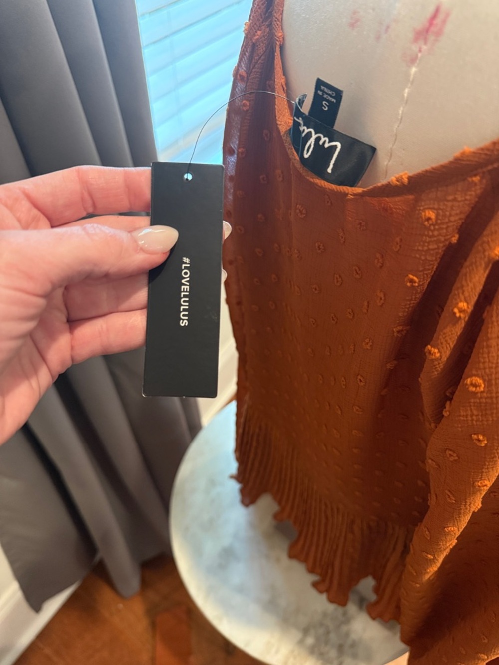 Lulu's Rust Orange Ruffle V-Neck Blouse - Picture 4 of 4